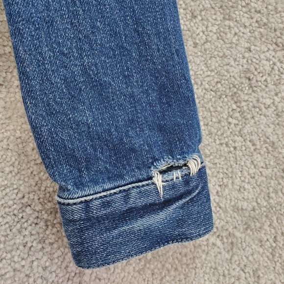 Vince Trucker Jacket Womens XS Blue Denim Y2K Stretch Biker 90s Distress Cowgirl - Picture 7 of 12